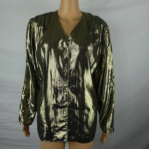 Helene St. Marie Vintage Metallic Gold Lame Button Up Blouse Shirt Size 12